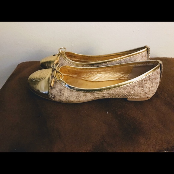 🌺GOLD🌺TORY BURCH EMBELLISHED FLATS🌺7.5M🌺 - Picture 4 of 8